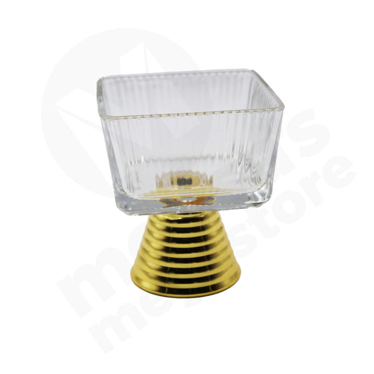 Dessert Bowl 9X10Cm Square  Clear Emboss Gold Base