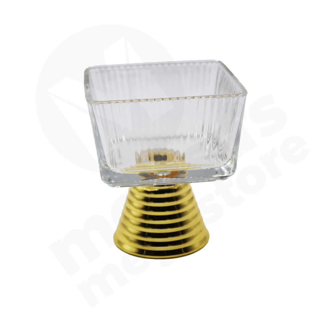 Dessert Bowl 9X10Cm Square Clear Emboss Gold Base