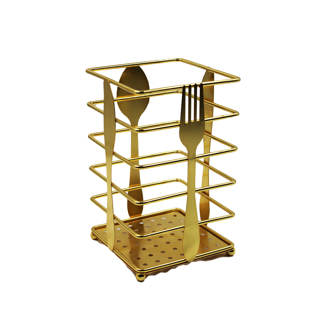 Cutlery Holder 16X10Cm Square Gold Utensil