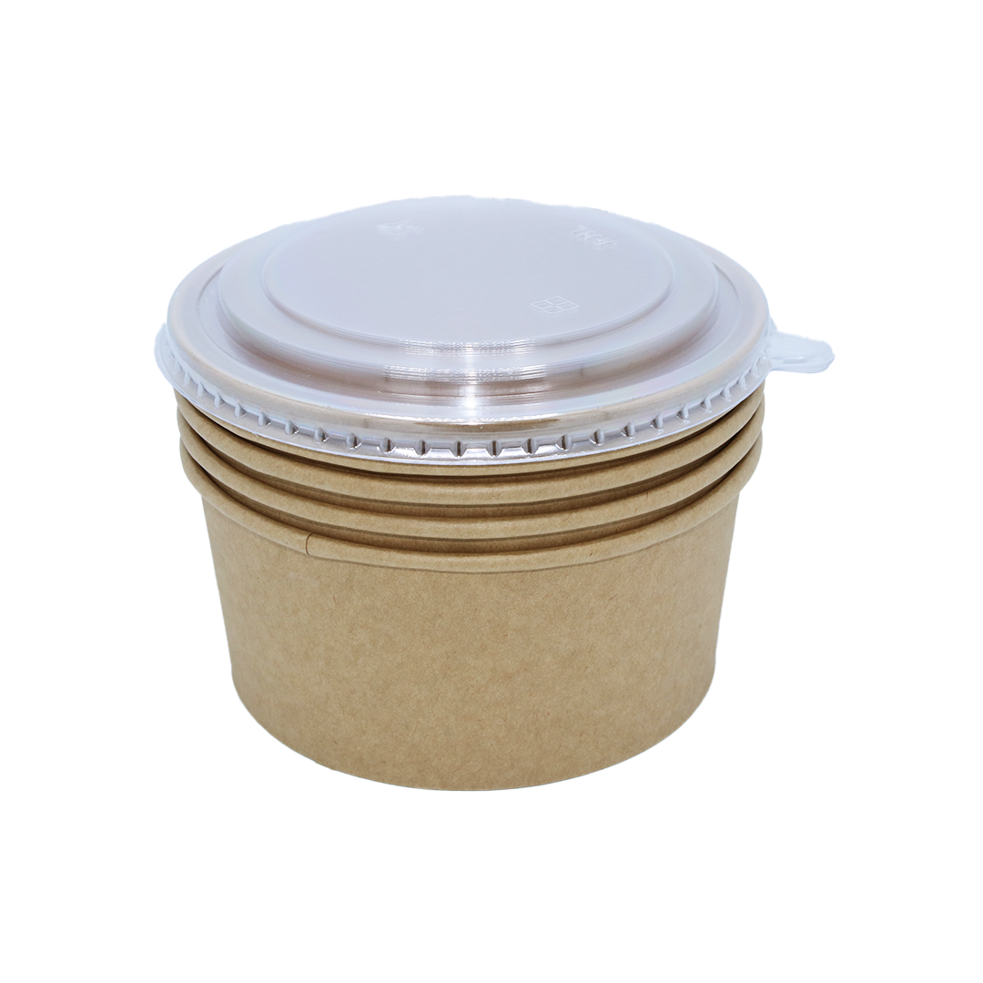 Paper Bowl 5Pc With Lid 16X7.5Cm Round Kraft