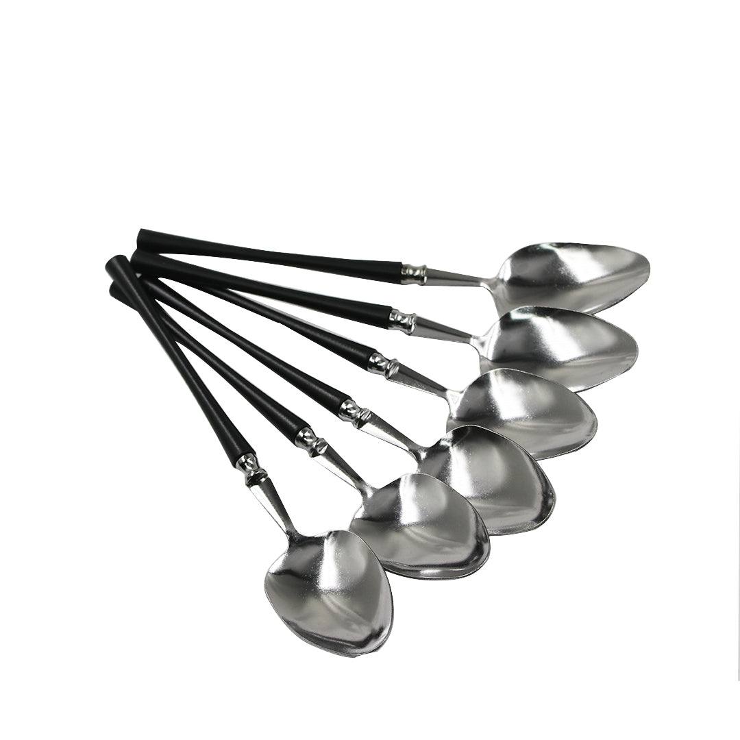 Table Spoon 6Pc Blk/Wht Plastic Handle Jiale