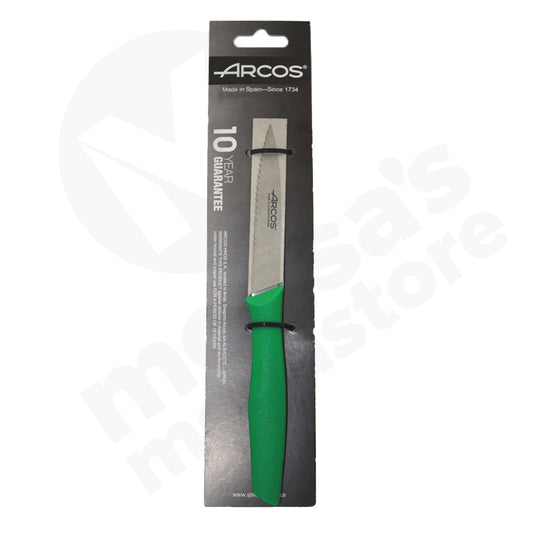 Knife Paring 100Mm Serrated Carded Green Arcos