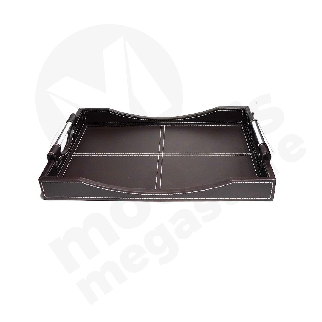 Tray Leather 49X35Cm With Siver Handle