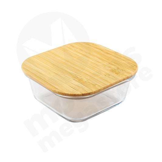 Container 13X5.5Cm Square 520Ml Wooden Lid