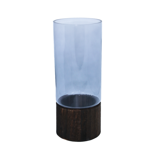Vase 20X12Cm Glass Tinted Wooden Base Gold Rim