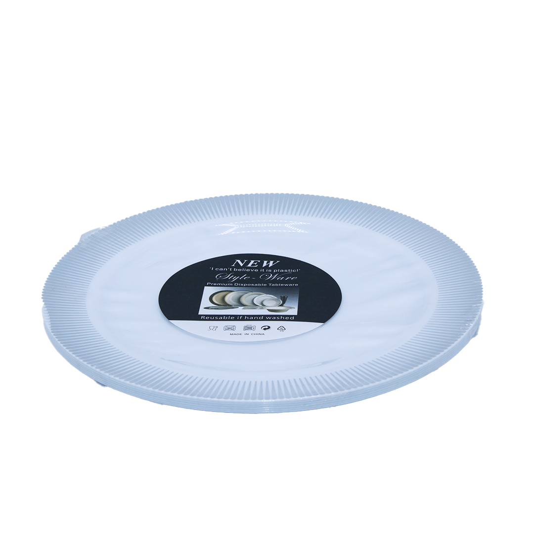 Plate 6Pc 26Cm Round White/Silver Border