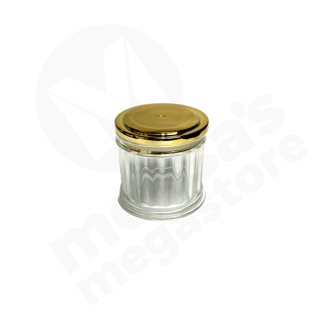 Jar 10X10Cm Round Embossed Gold Lid Acrylic