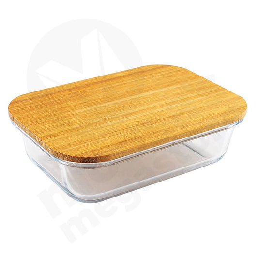 Container 20X15X6Cm Rectangle 1040Ml Wooden Lid