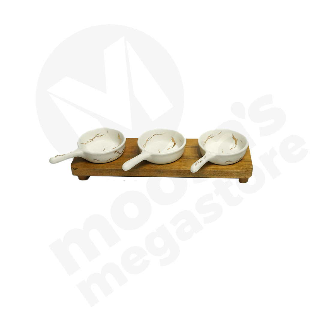 Sauce Bowl 3Pc 7.5Cm Q/Handle Wdn Rack Marble L