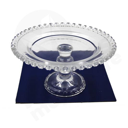 Cake Plate 19Cm Clear Glass Embossed  Edge Footed