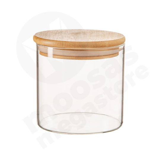Jar 8X9.5Cm Round Glass Wooden Lid