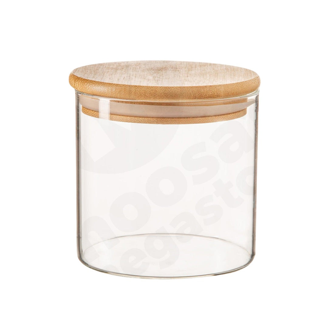 Jar 8X9.5Cm Round Glass Wooden Lid