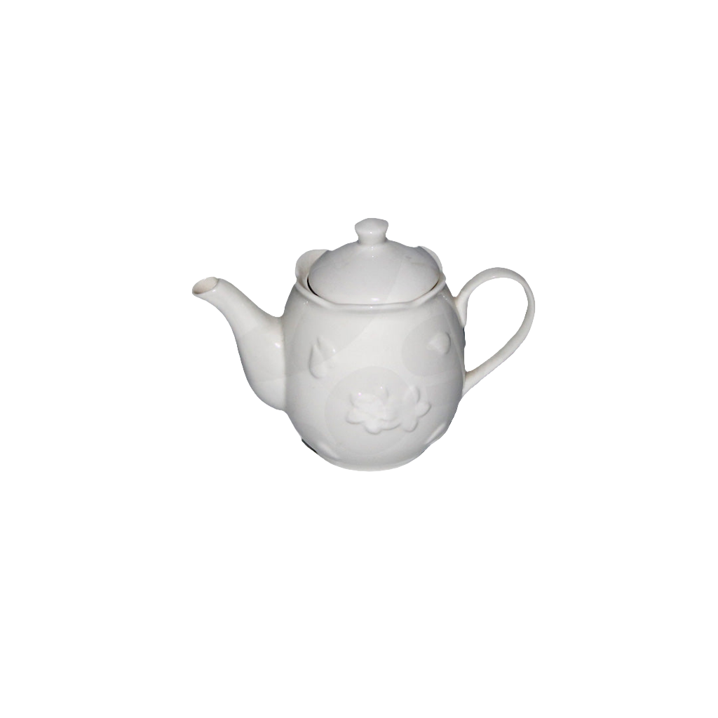 Tea Pot 11X6Cm White Embossed