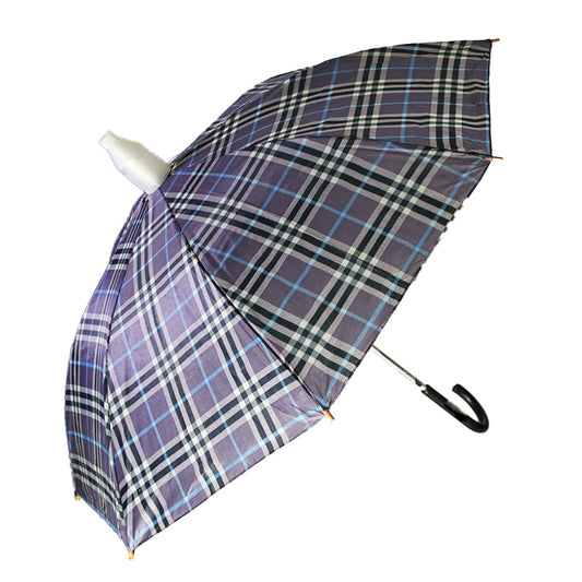 Umbrella 55Cm Check/Plain W/Pl Cover Curved Hndl