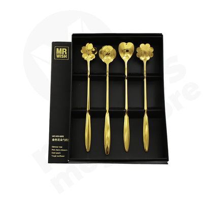 Spoon Set 4Pc Gold Flower