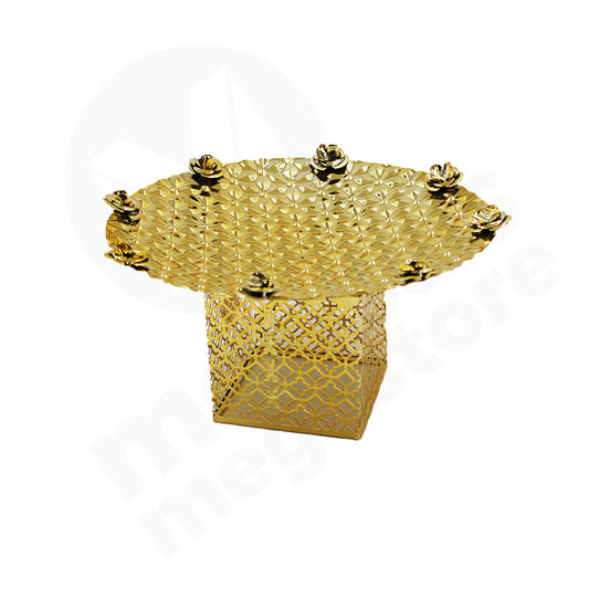 Plate 29Cm Metal Gold With Square Gold Base