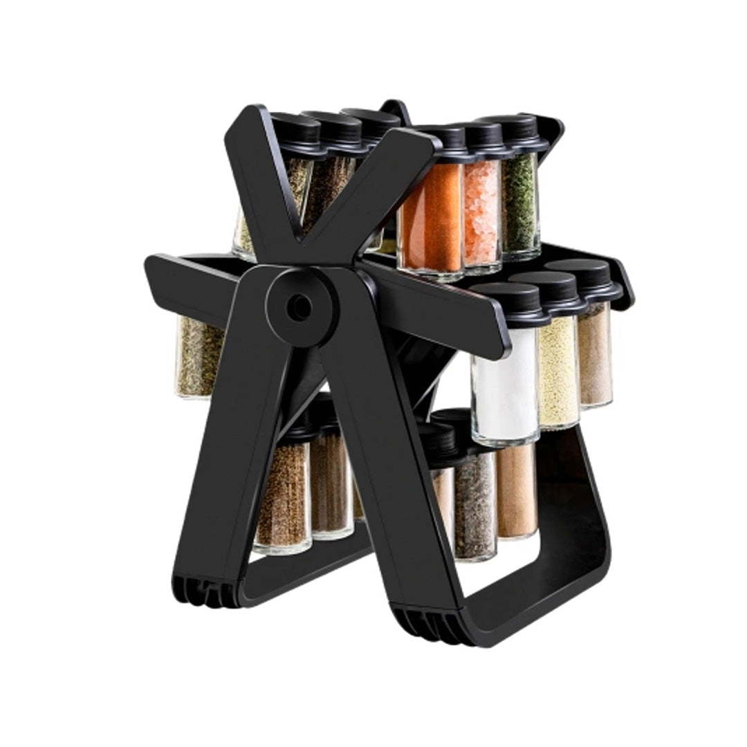 Spice Jar 18Pc With Plastic Rack Rotating Glass