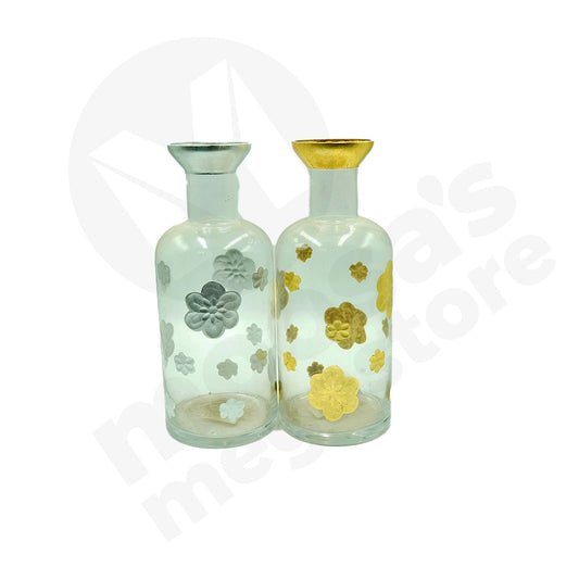 Vase Glass 29.5X8Cm Clear/Gold/Silver Flowers