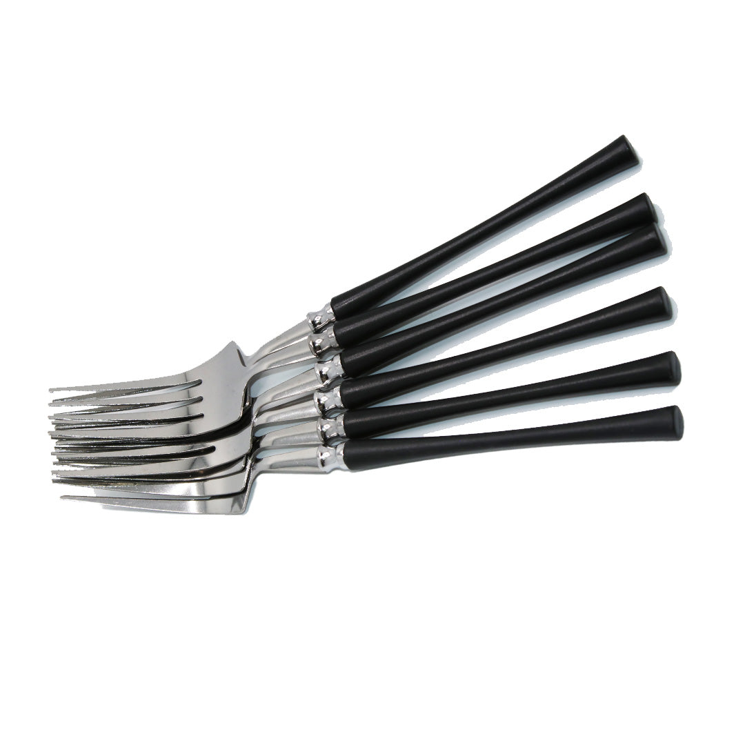 Fork 6Pc Black/White Plastic Handle Jiale