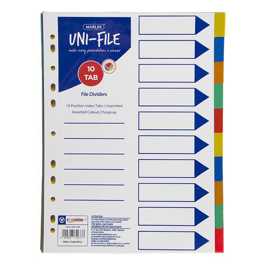 Marlin Unifile File Dividers 10Pc Polyprop Color