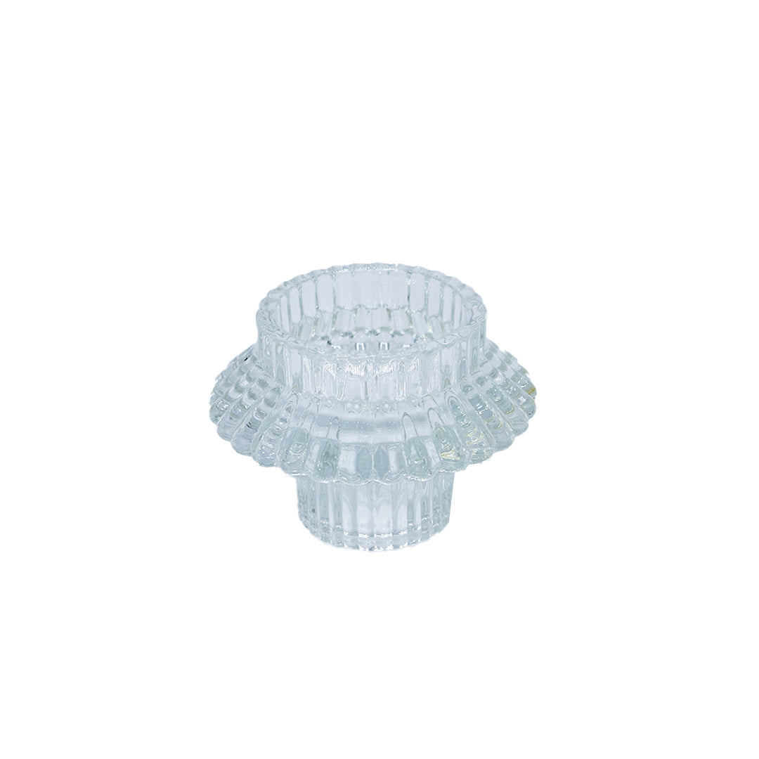 Candle Holder 7Cm Clear Embossed 2In1
