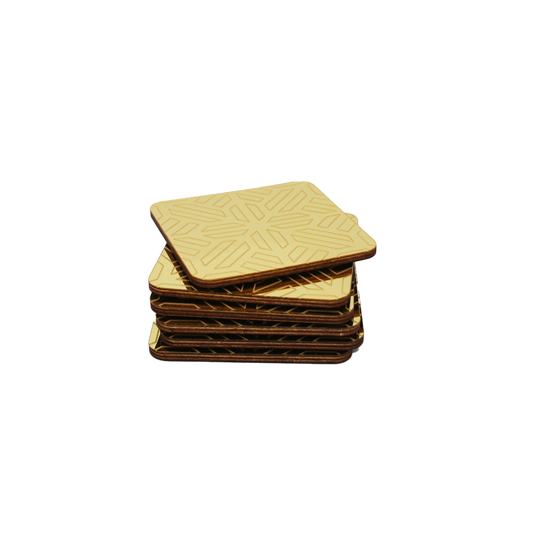 Coasters 6Pc 10Cm Square Wooden Fancy
