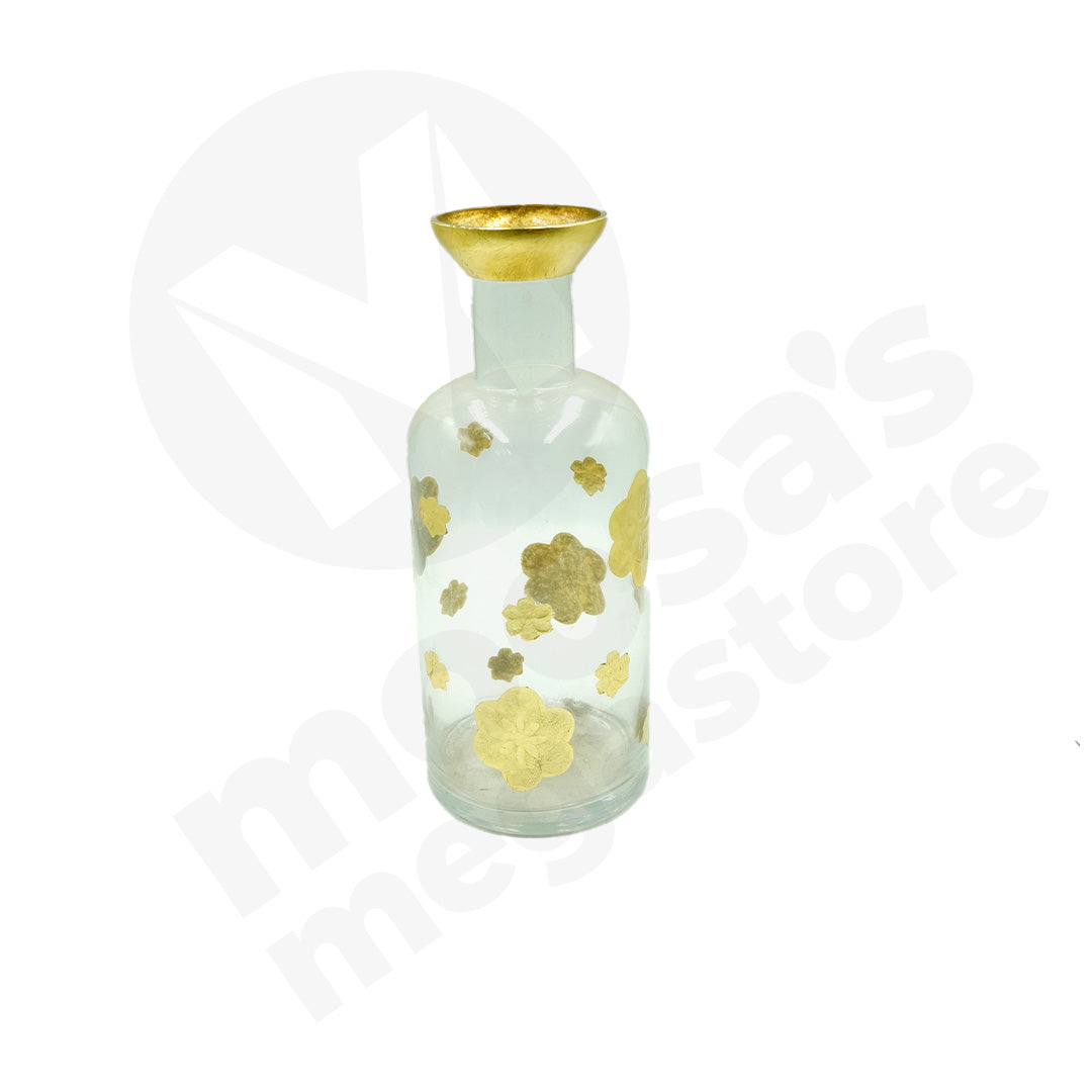 Vase Glass 29.5X8Cm Clear/Gold/Silver Flowers