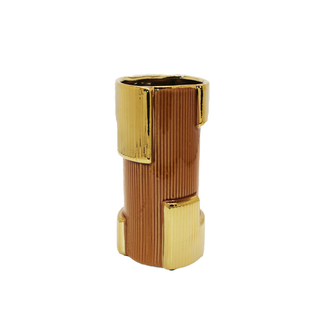 Vase Porc 18X9Cm Gold/Brown Fancy