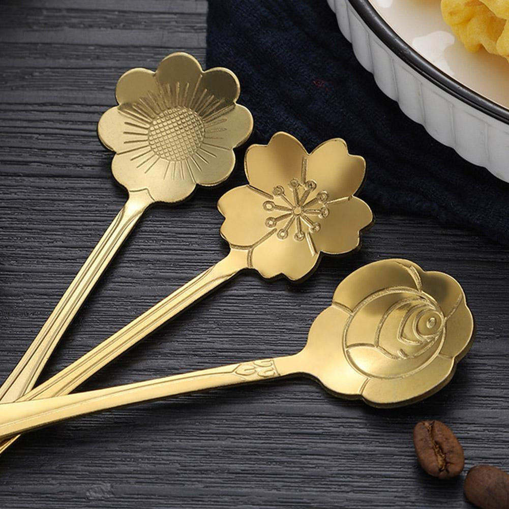 Spoon Set 4Pc Gold Flower