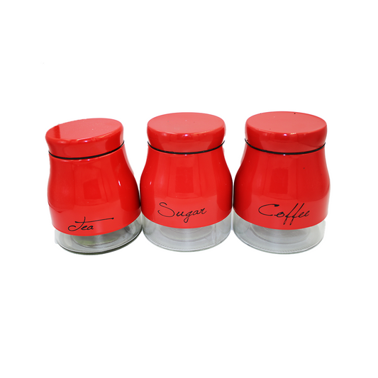 Tea/Coffee/Sugar Cannister Set 3Pc Glass Metallic