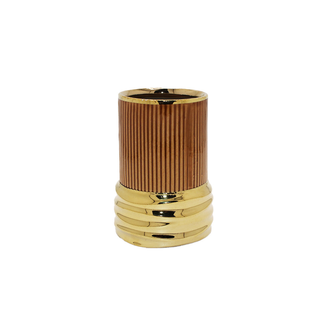 Vase Porc 13X8Cm Gold/Brown Fancy