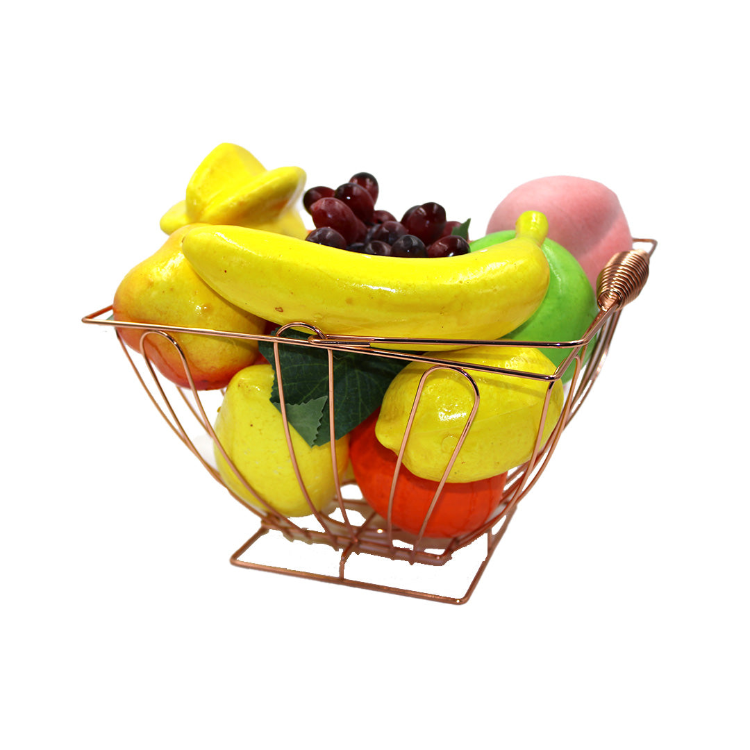 Fruit Basket 21X13Cm Chrome Square Footed Rose