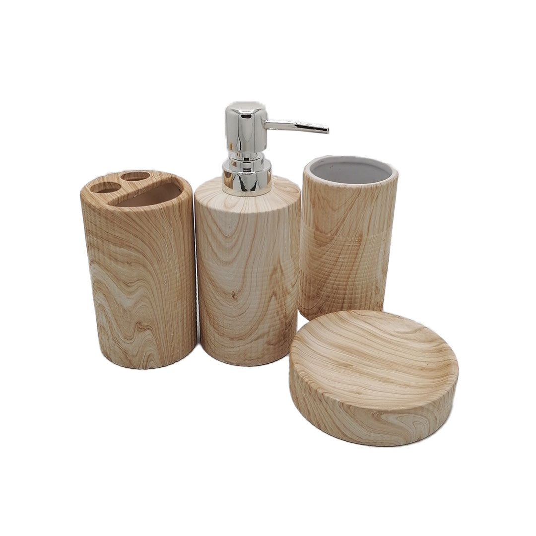 Bathroom Set 4Pc Wdn/Marble Porc Look