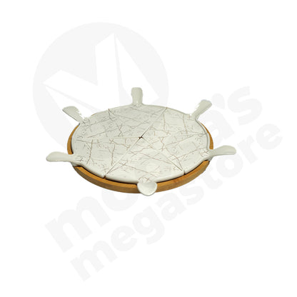 Marble Pizza Server With Bamboo  Base