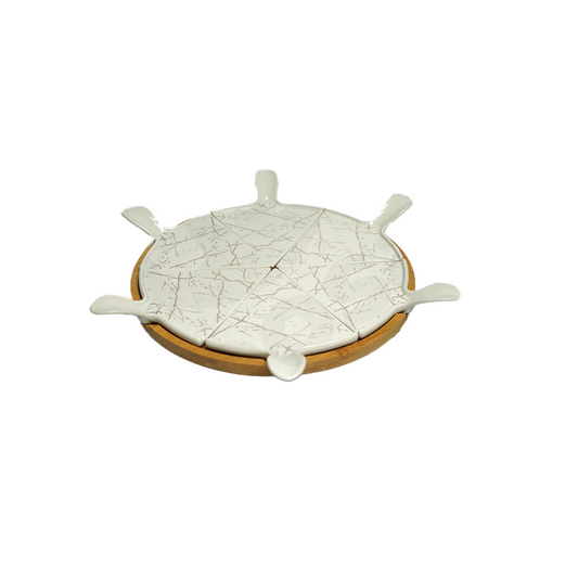Marble Pizza Server With Bamboo  Base