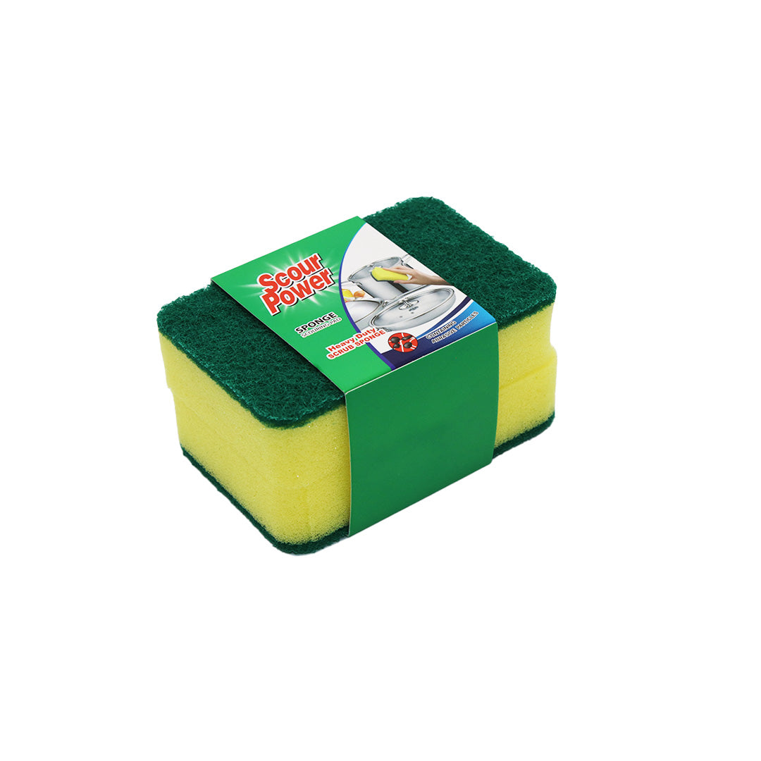 Sponge Scourer 2Pc 10X7Cm Green/Yellow Scour Power