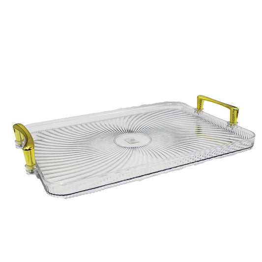 Tray 40X29Cm Clear Embossed  Plastic 2 Handle