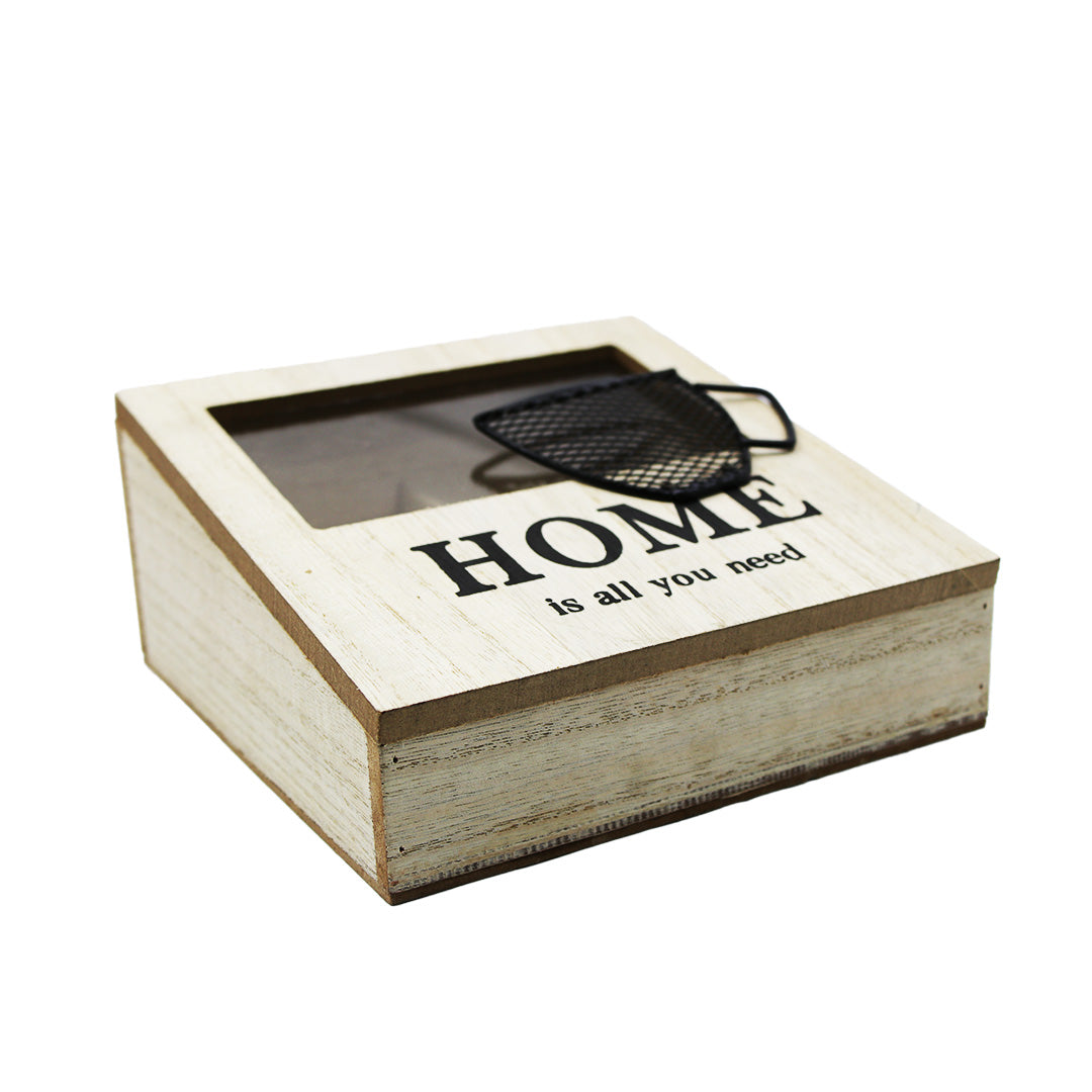 Tea Box 17X18X5Cm 4Division  Wooden Home