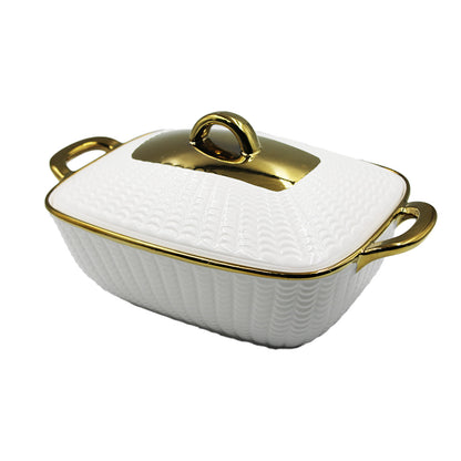 Soup Toureen 23X17X8Cm Rectangle  Embosse Gold Rim