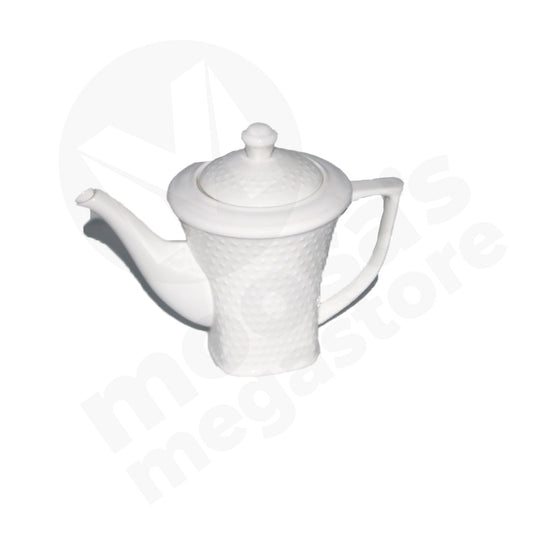 Tea Pot 17X9Cm White Embossed Square Base