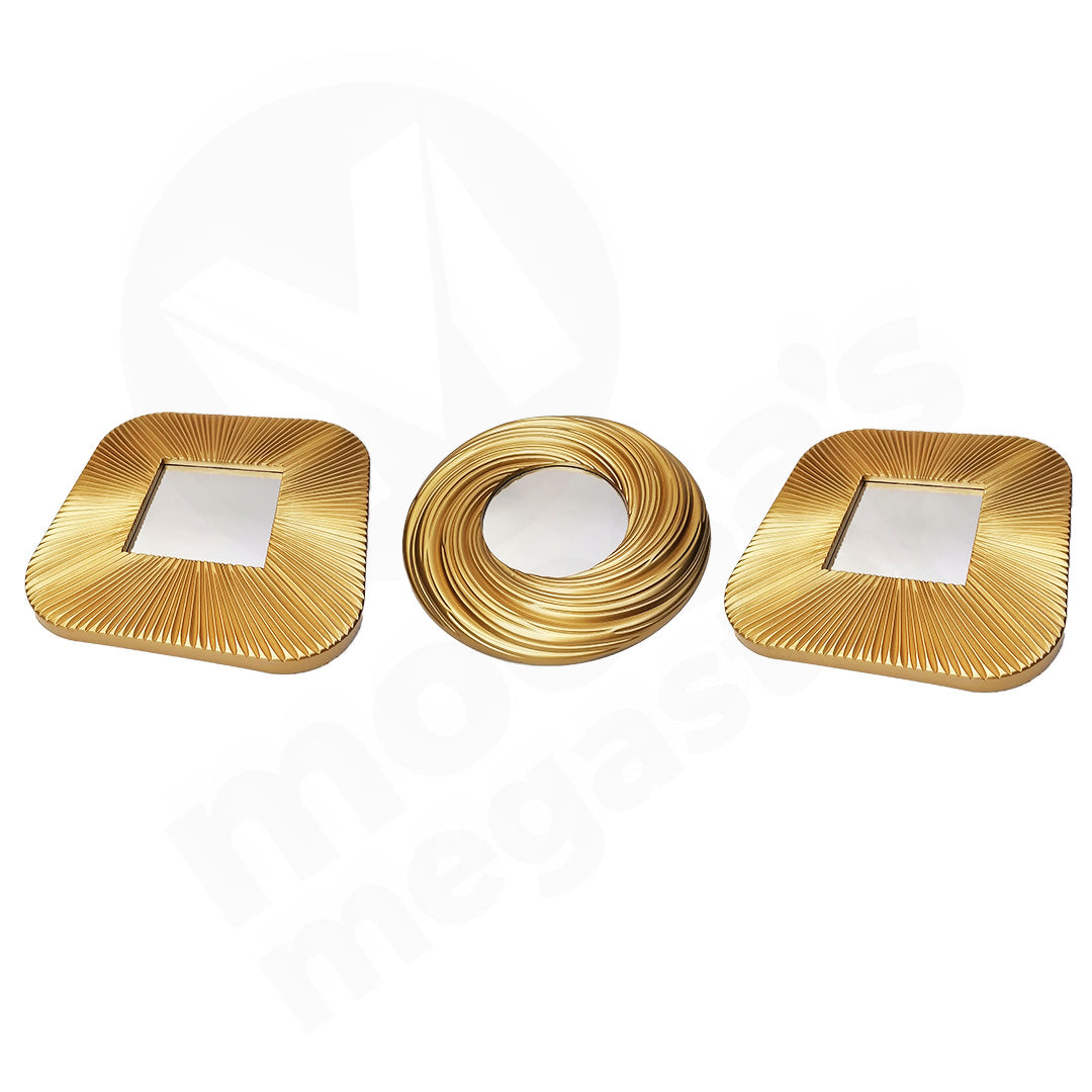 Mirror 3Pc 26Cm/24Cm 2 X Square/1 X Round Gold