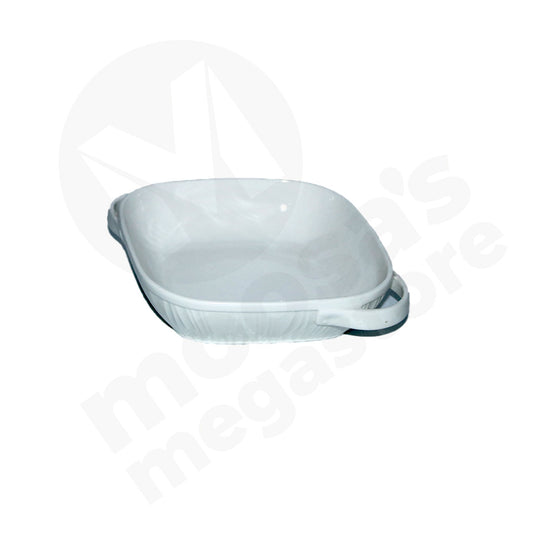 Bowl 21X20Cm Square White Embossed Shallow 2Handle