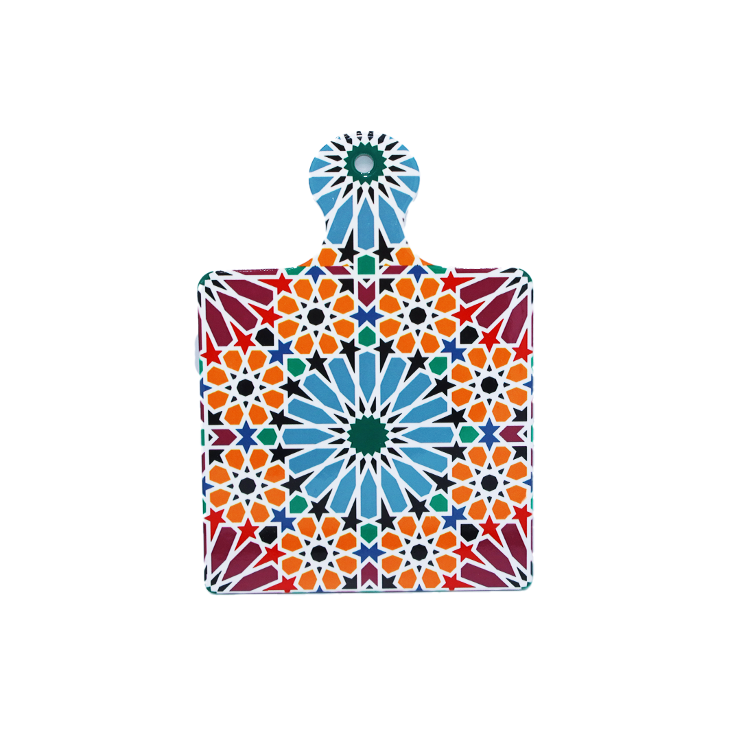 Trivet 17Cm Square With Handle Ceramic Fancy Print