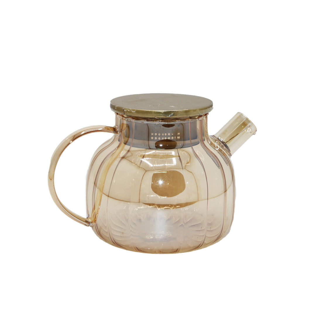 Tea Pot 1L Glass Tinted Gold Lid