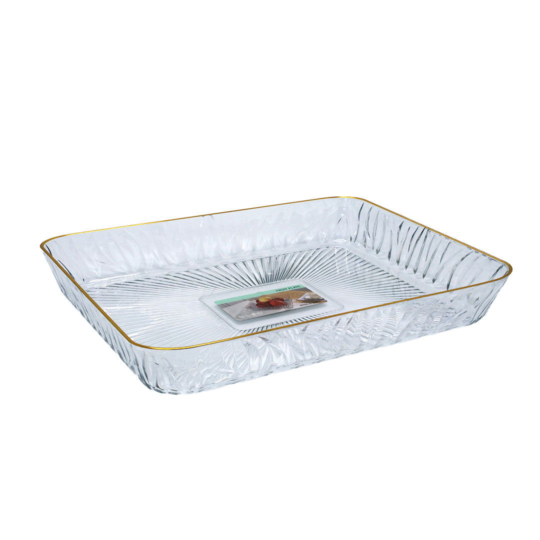 Tray 38X28X6Cm Rect Clear Emboss Plastic Gold Rim