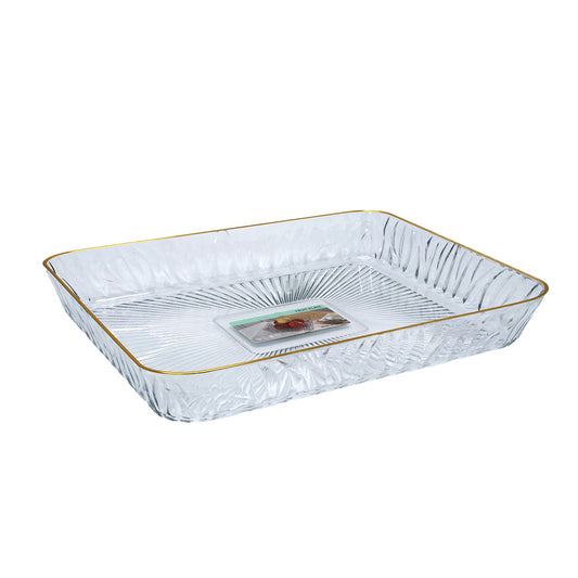 Tray 33X23Cm Rect Clear Embossed  Plastic Gold Rim