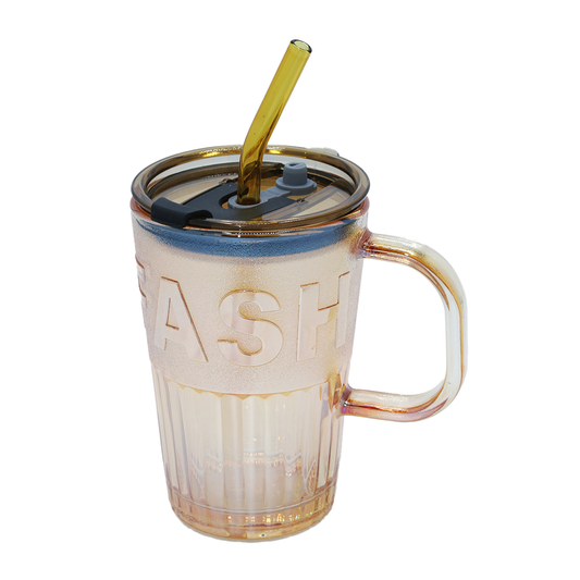 Mug 12.5X9Cm With Lid & Glass Straw Fashion