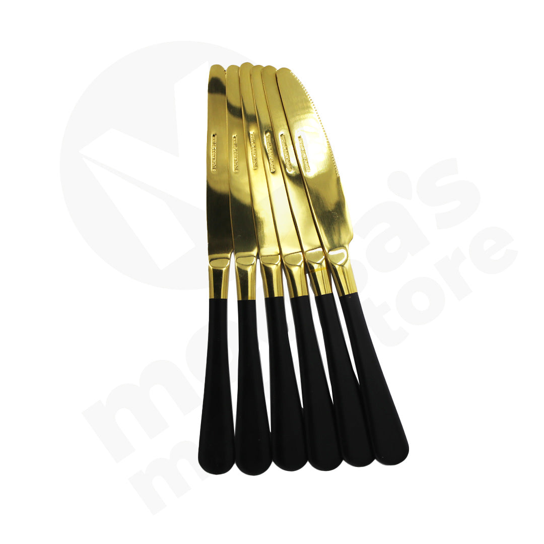 Knife 6Pc Gold Black Handle Windsor