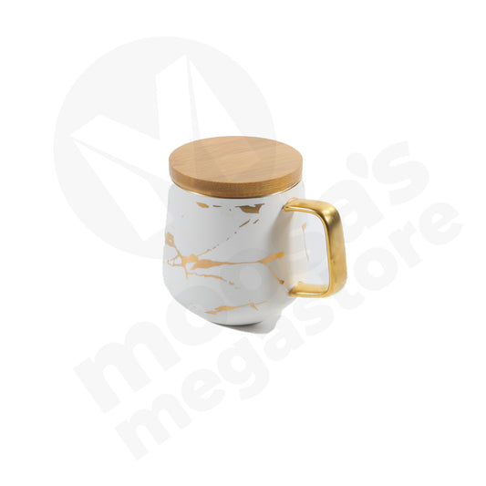 Mug Image 9.5X8.5Cm With  Wooden Lid Marble Look