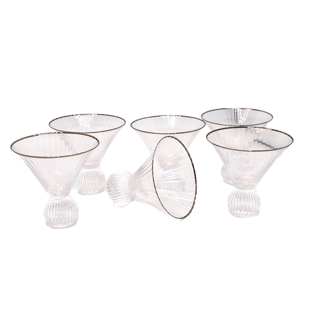 Ice Cream Bowl 6Pc 215Ml Clr Silver Rim  Ball Base